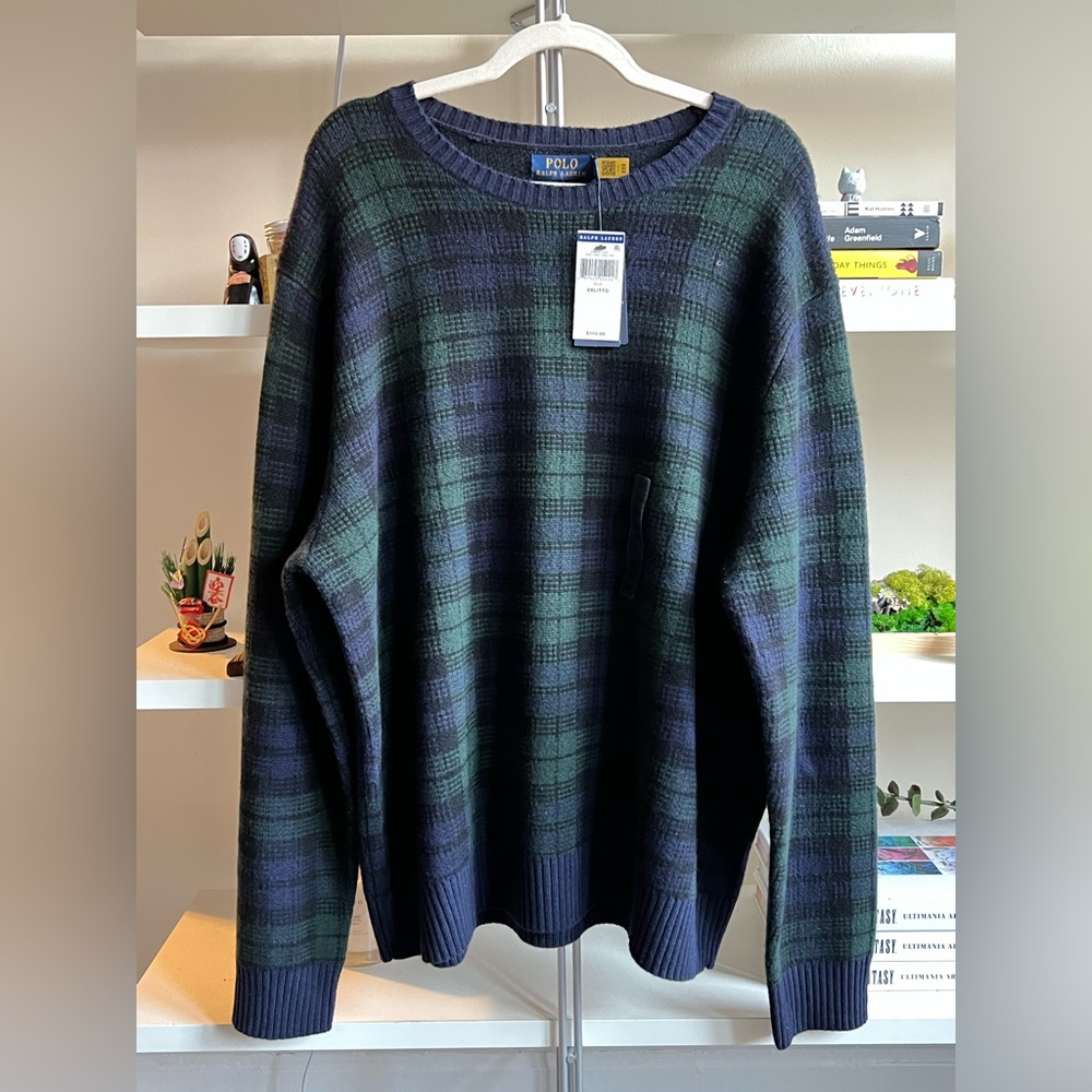 Polo Ralph Lauren Blackwatch Tartan Plaid Italian Wool Crewneck Sweater NWT $198